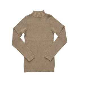 RAGA Solid Tan Brown Ribbed Knit Mock Neck Pullover Sweater